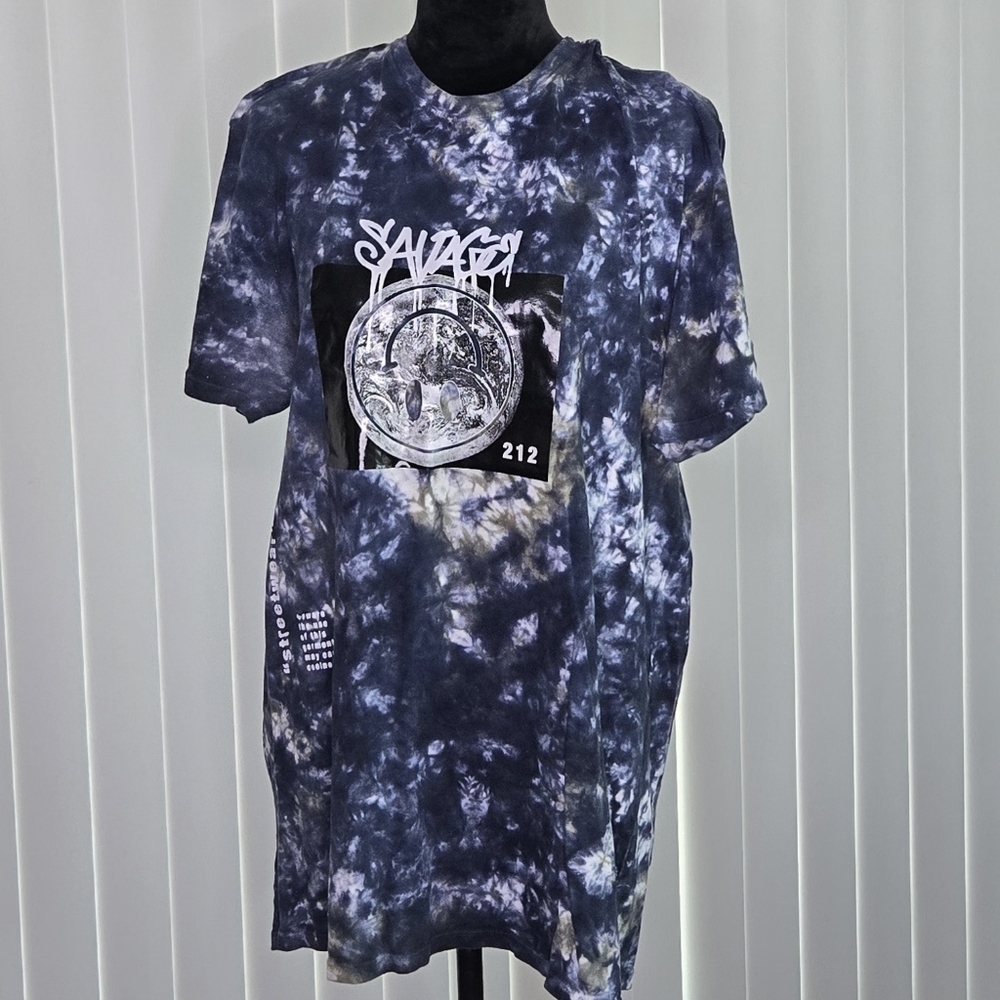 Savage Graphic Tie-Dye Tee - Black and White